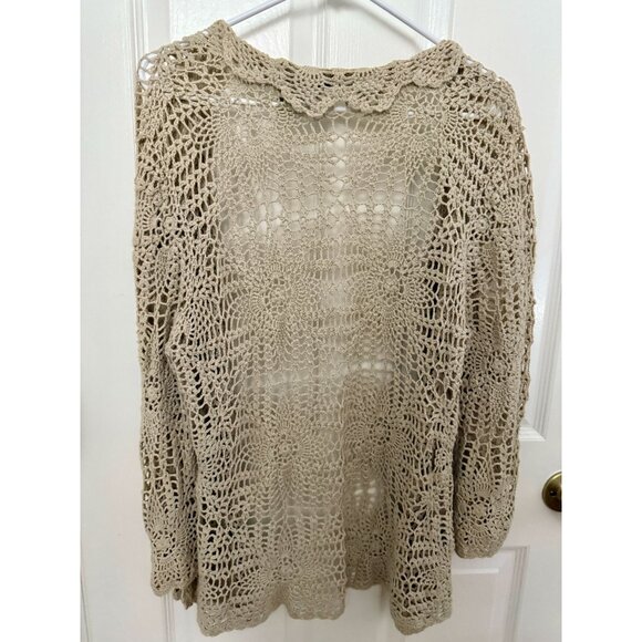 Vintage Y2K White Stag Cream Crochet Long Sleeve Cardigan Sweater Womens Large 1 - Picture 2 of 4